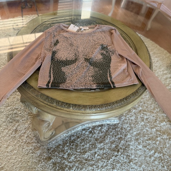NWT Generation K Tan Embellished Sheer Long Sleeve Top Size XL - Picture 1 of 13